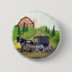Amish Buggy Returning 6 Cm Round Badge