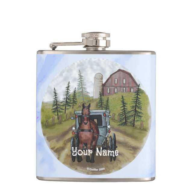Amish Buggy Town Day  flask (Front)