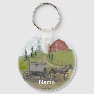 Amish Buggy Visiting Key Ring