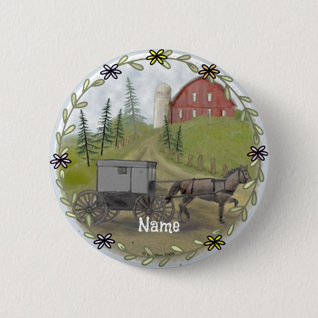 Amish Buggy Visiting pin button (Front)