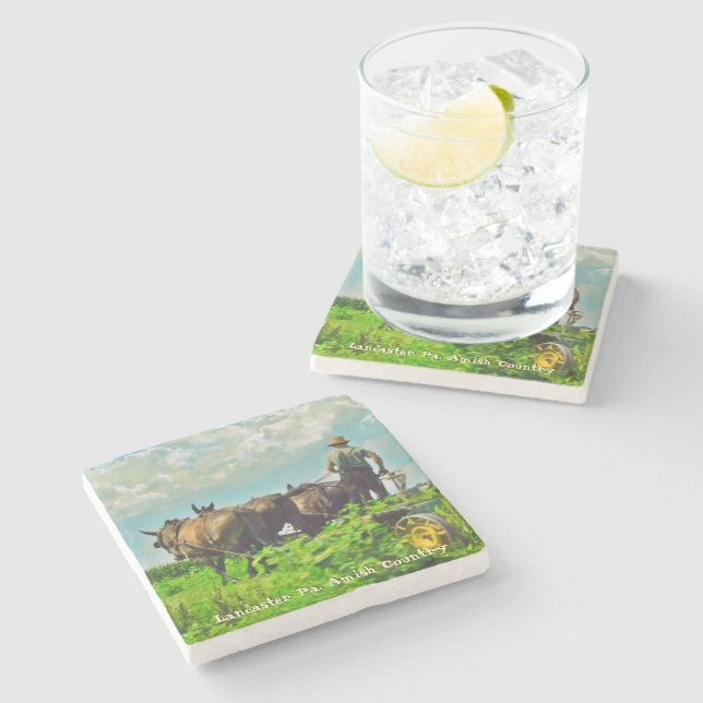Amish Coasters, Amish Farmer and Horses! Stone Coaster (Side)