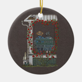 Amish Couple On Porch Swing Ceramic Ornament