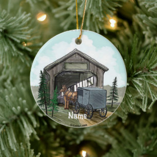 Amish Covered Bridge Ceramic Ornament