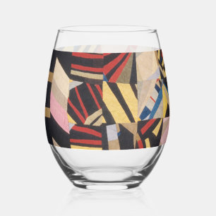 Amish crazy quilt stemless wine glass