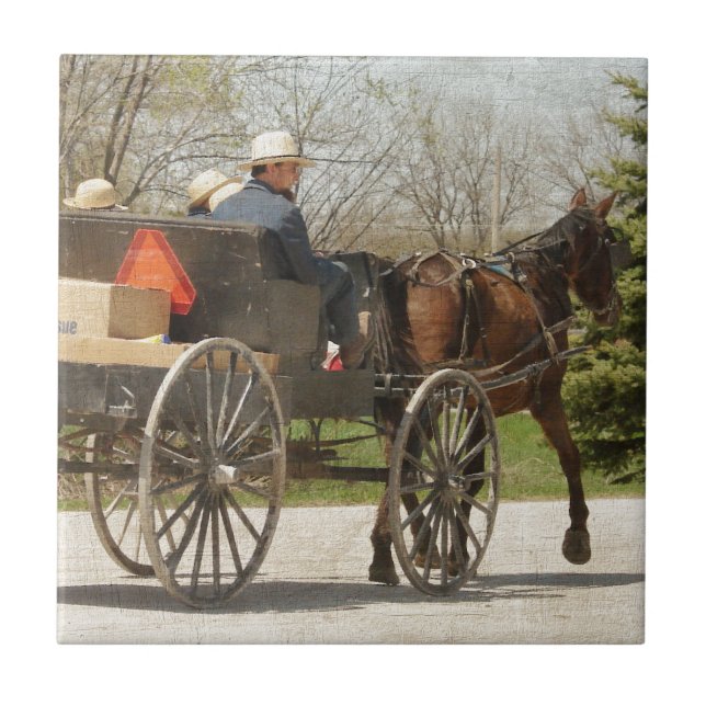 Amish Family Heading Home Ceramic Tile (Front)
