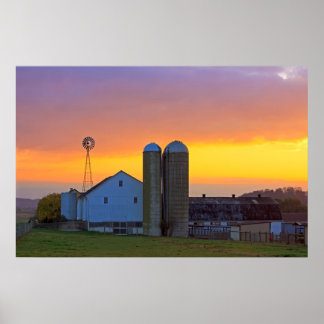 Amish Farm at Sunrise Poster