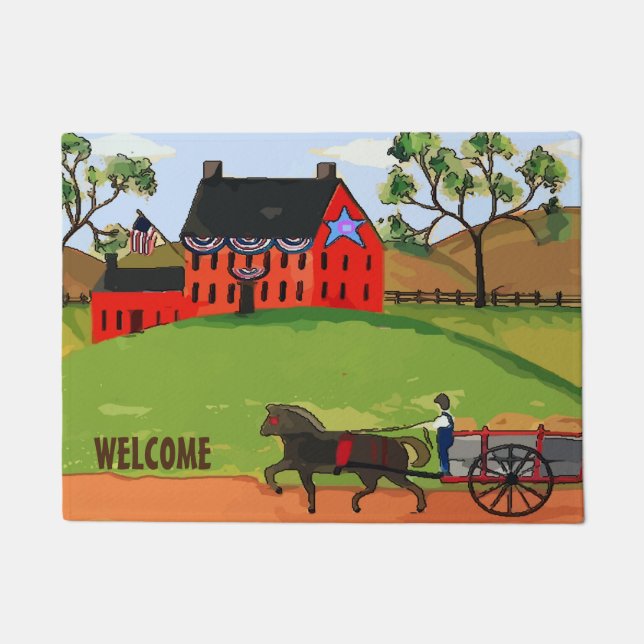 Amish Farm Style Country House, Personalise Floor  Doormat (Front)