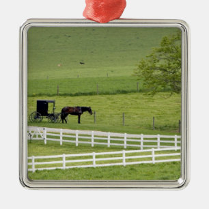 Amish farm with horse and buggy near Berlin, Metal Tree Decoration