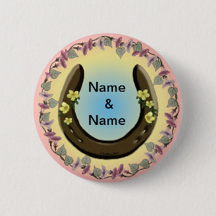 Amish Flower Horseshoe 6 Cm Round Badge