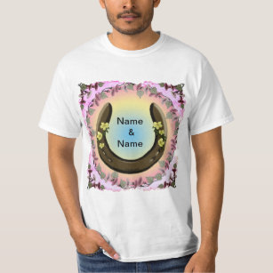 Amish Flower Horseshoe custom name  T-Shirt