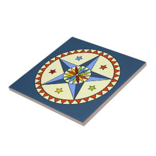 Amish - Hex Sign Stars - GOOD LUCK 1 Ceramic Tile