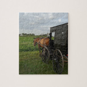Amish Horse and Buggy at Sunset Jigsaw Puzzle
