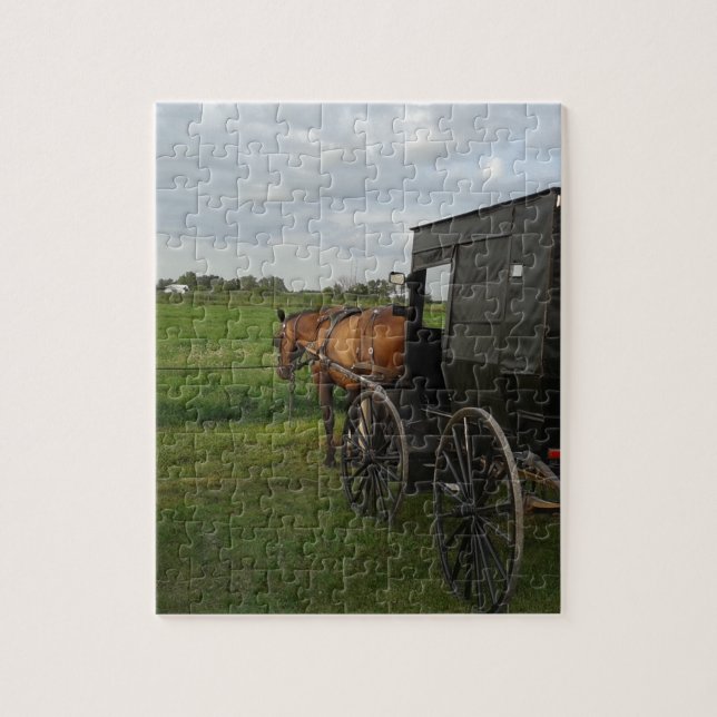 Amish Horse and Buggy at Sunset Jigsaw Puzzle (Vertical)