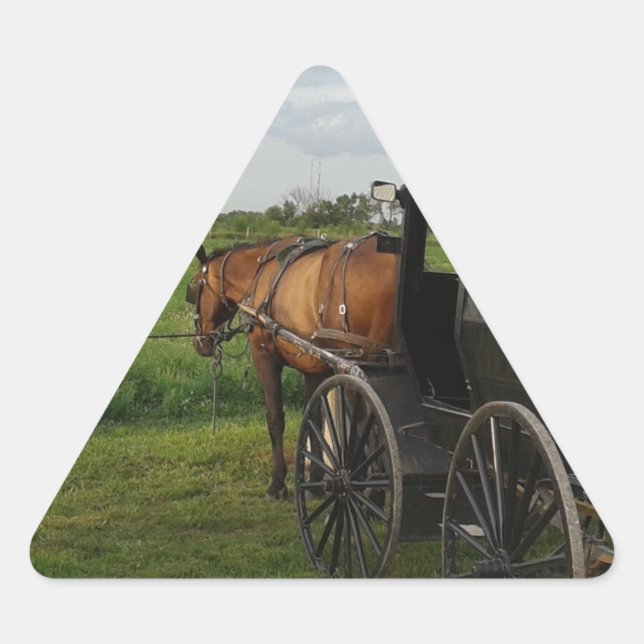Amish Horse and Buggy at Sunset Triangle Sticker (Front)