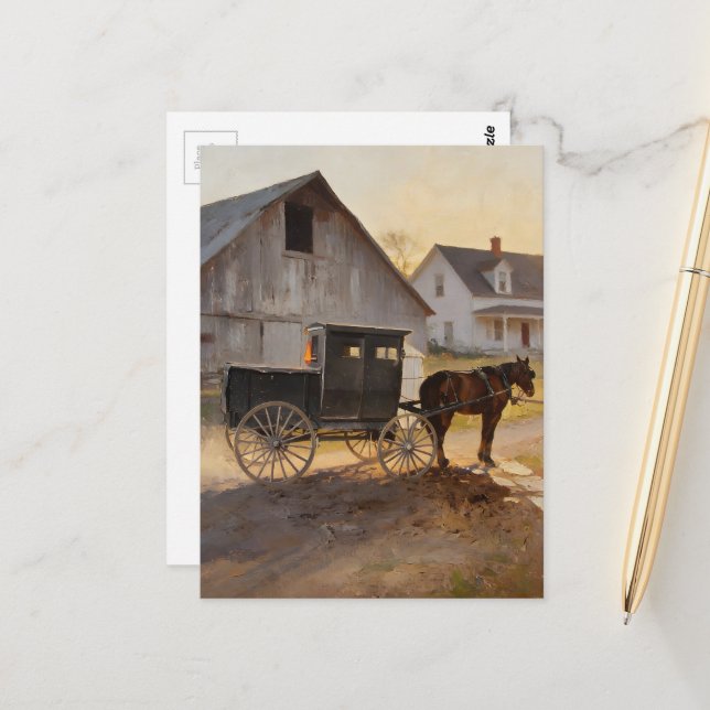 Amish Horse and Buggy  Postcard (Front/Back In Situ)