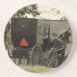 Amish Horse and Buggy Sepia Postcard Digital Art Coaster