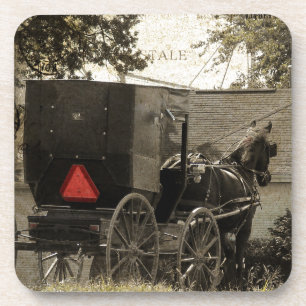 Amish Horse and Buggy Sepia Postcard Digital Art Coaster