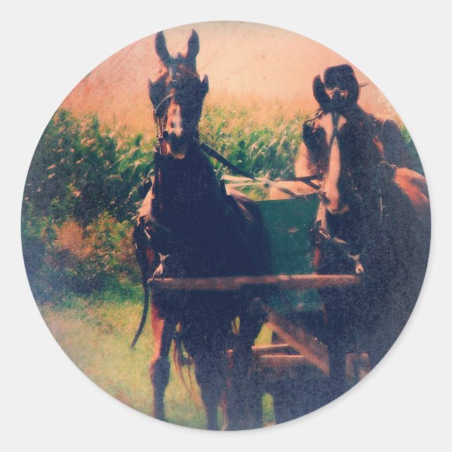Amish Horse Team Classic Round Sticker (Front)