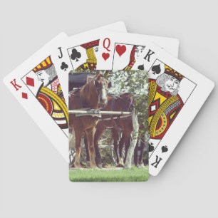 Amish Horses at the Hitching Post Around Apples Playing Cards