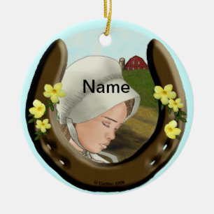 Amish Horseshoe Girl Ceramic Ornament