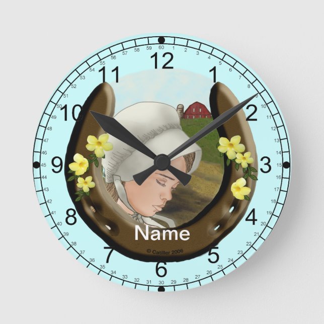 Amish Horseshoe Girl Round Clock (Front)