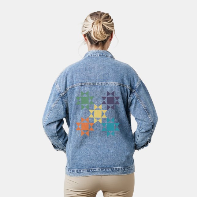 Amish Quilt Graphic Custom Message Personalised Denim Jacket (Model)