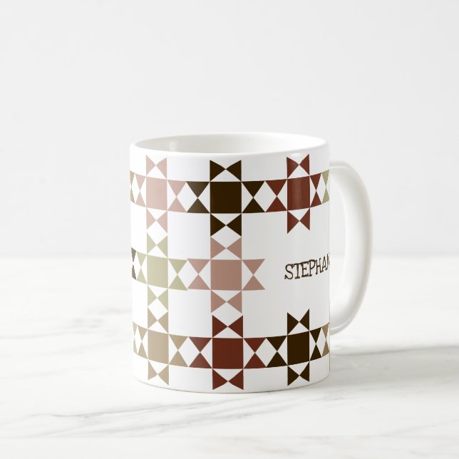 Amish Quilt Neutral Colours Personalised Coffee Mug (Front Right)