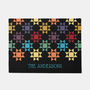 Amish Quilt Print Bright Colours Personalised Doormat