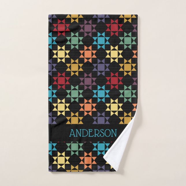 Amish Quilt Print Bright Colours Personalised Hand Towel (Hand Towel)