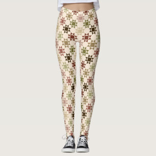 Amish Quilt Print Cream Neutral Colours Patterned Leggings