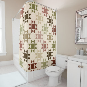 Amish Quilt Print Sage Green, Cream Patterned Shower Curtain