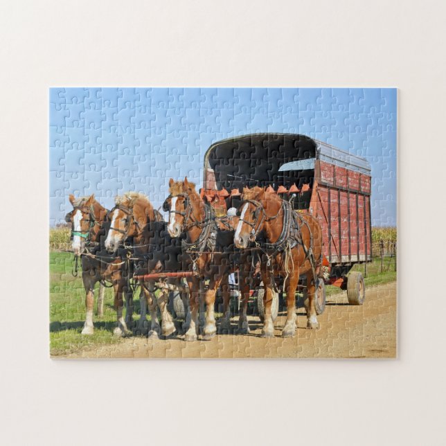 Amish Team of Four Jigsaw Puzzle (Horizontal)