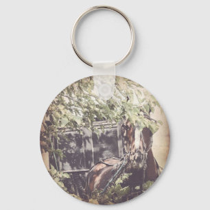 amish Waiting Horse under a shade tree Key Ring