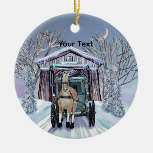 Amish Winter Covered Bridge  Ceramic Ornament