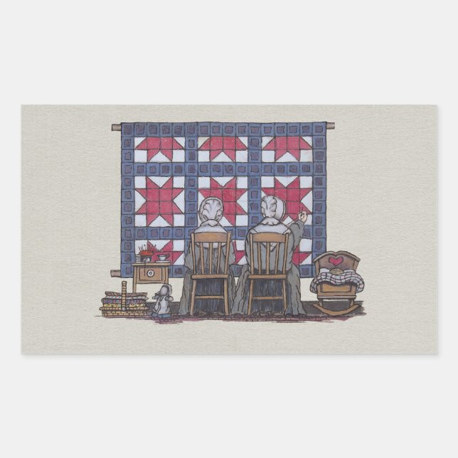 Amish Women Quilting Rectangular Sticker (Front)