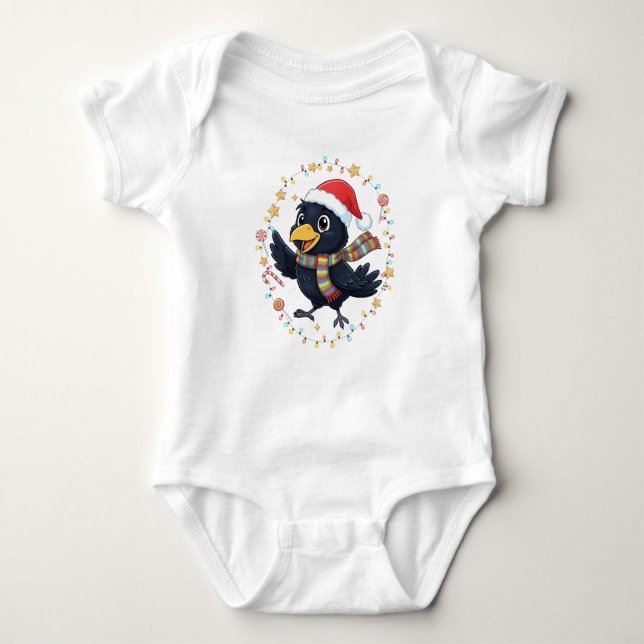 AMITA | Cheerful Crow - Holiday Lights Baby Bodysuit (Front)