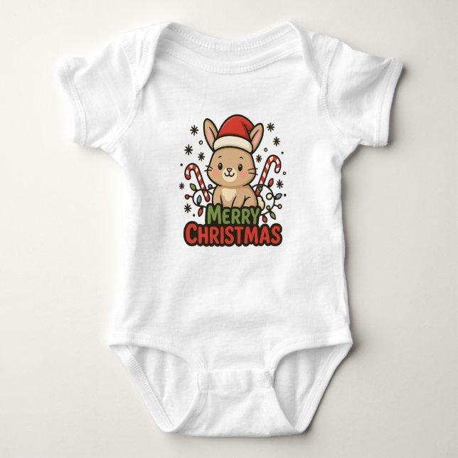 AMITA | Cute Bunny Merry Christmas Baby Bodysuit (Front)