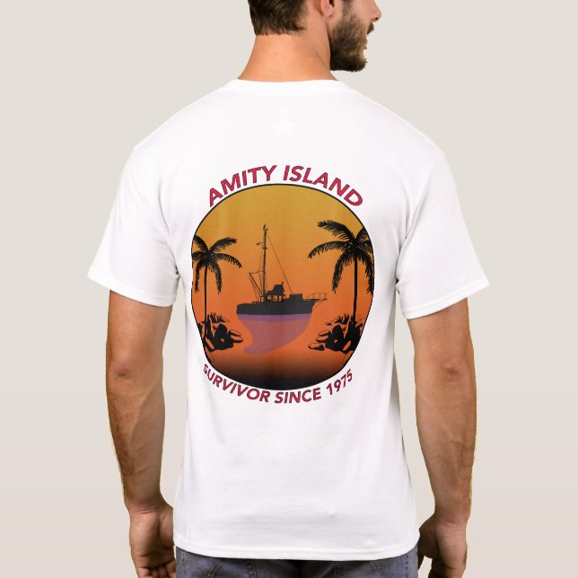 AMITY ISLAND Survivor since 1975 T-shirt (Back)