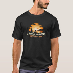 Amity Island Welcomes You Sunset Funny Shark T-Shirt
