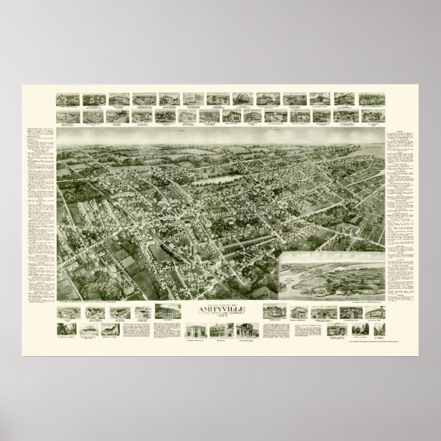 Amityville, NY Panoramic Map - 1925 Poster (Front)