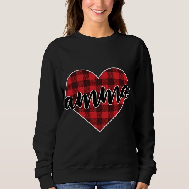 Amma Buffalo Plaid Heart Cosy Christmas Winter Pat Sweatshirt (Front)