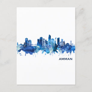Amman Jordan Skyline Blue Invitation Postcard