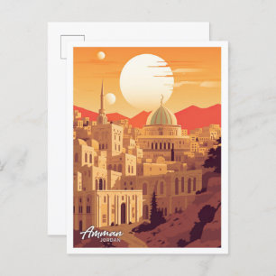 Amman Jordan Vintage Travel Illustration Postcard