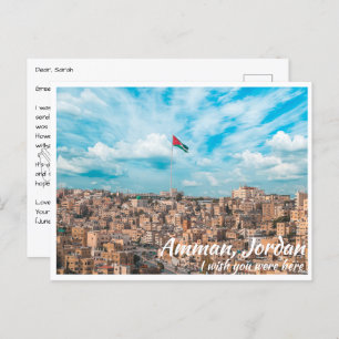Amman Jordan with Jordanian Flag Postcard