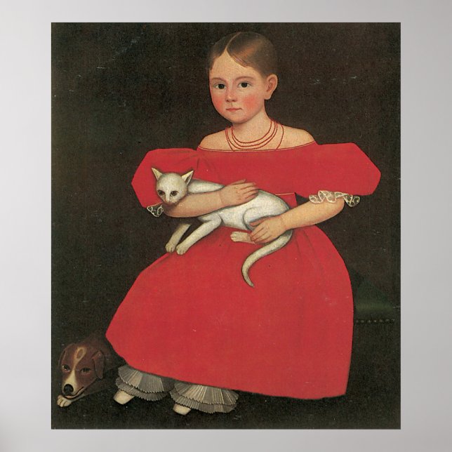 Ammi Phillips Girl in Red with her cat and dog Poster (Front)