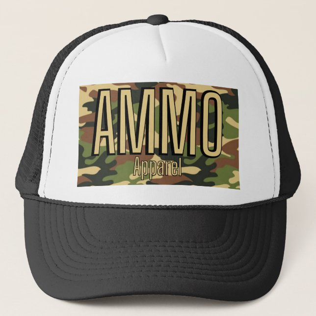 AMMO Apparel Classic Army Print Trucker Hat (Front)