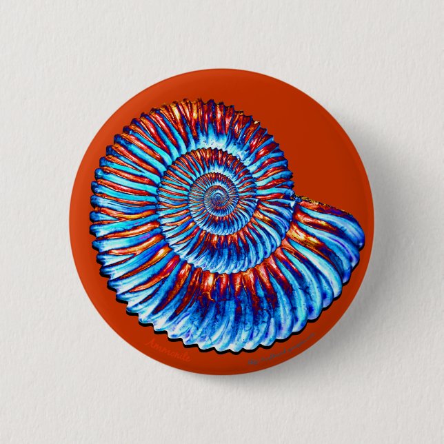Ammonite fossil 6 cm round badge (Front)