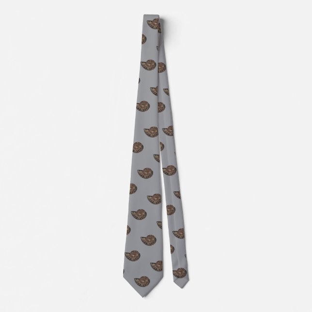 Ammonite Fossil Photo Tiled On Grey Neck Tie (Front)