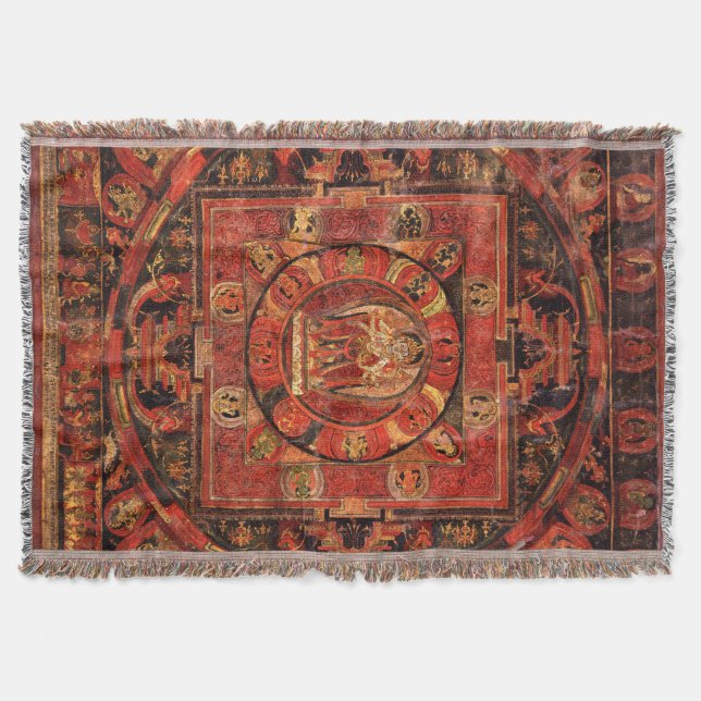 Amogapasha Mandala Thangka Throw Blanket (Front)