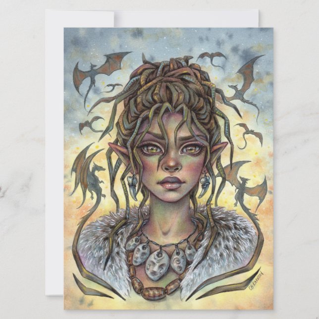 Among Dragons Fairy Elf Fantasy Woman Art Card (Front)